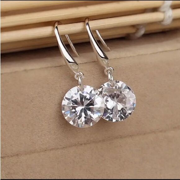 #28 1 Carat Sterling Silver Drop Earrings - Picture 1 of 8